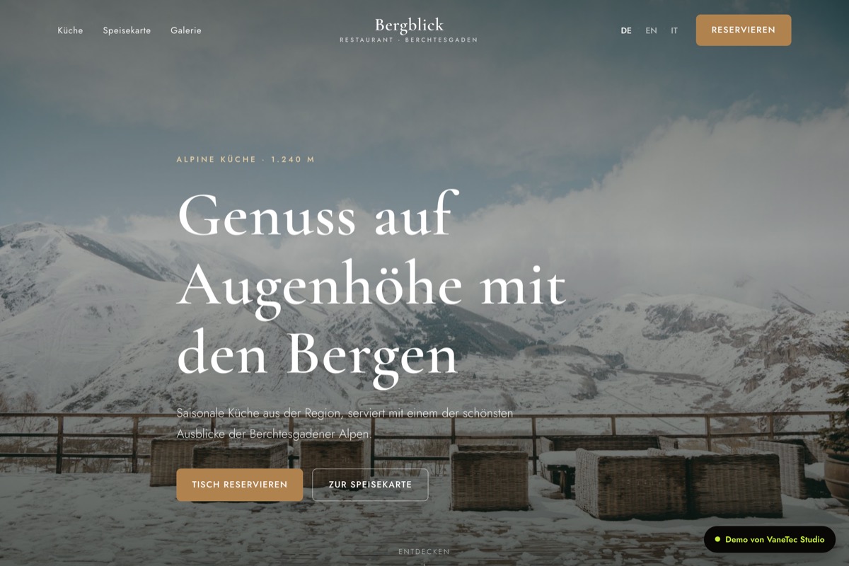 Website-Demo Bergblick Restaurant