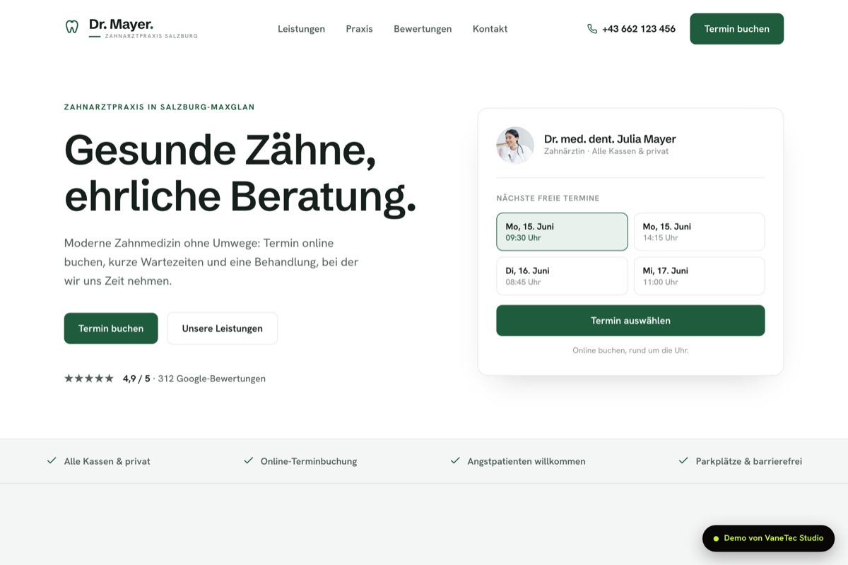 Website-Demo Zahnarztpraxis Dr. Mayer