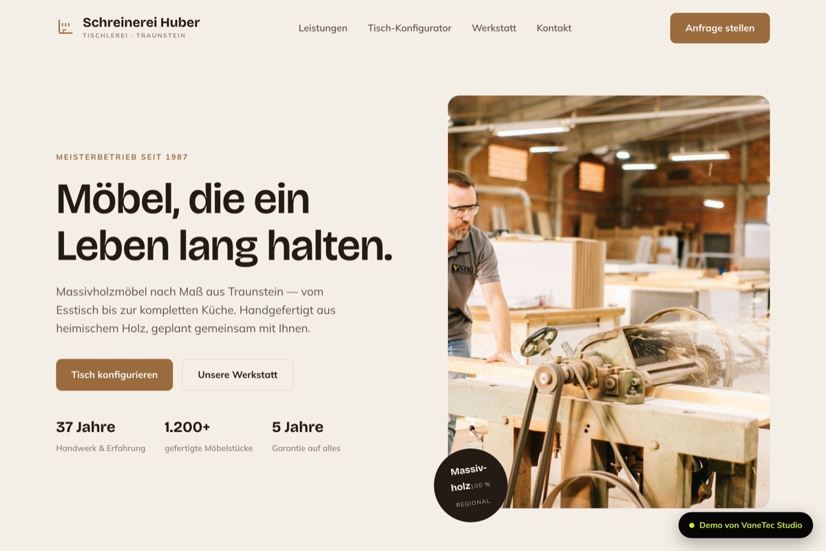 Website-Demo Schreinerei Huber
